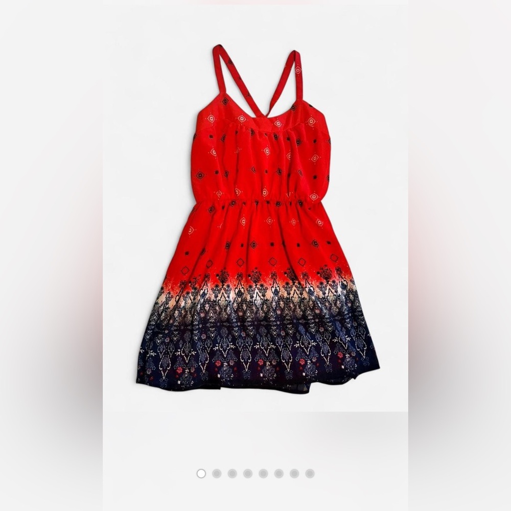 NWT Rewind sz M Red Patterned Dress sundress minidress cross-cross straps